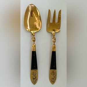 Vintage Siam (Thailand) Brass & Wood Serving Set